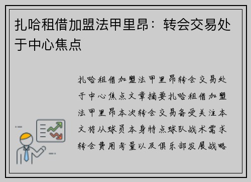 扎哈租借加盟法甲里昂：转会交易处于中心焦点